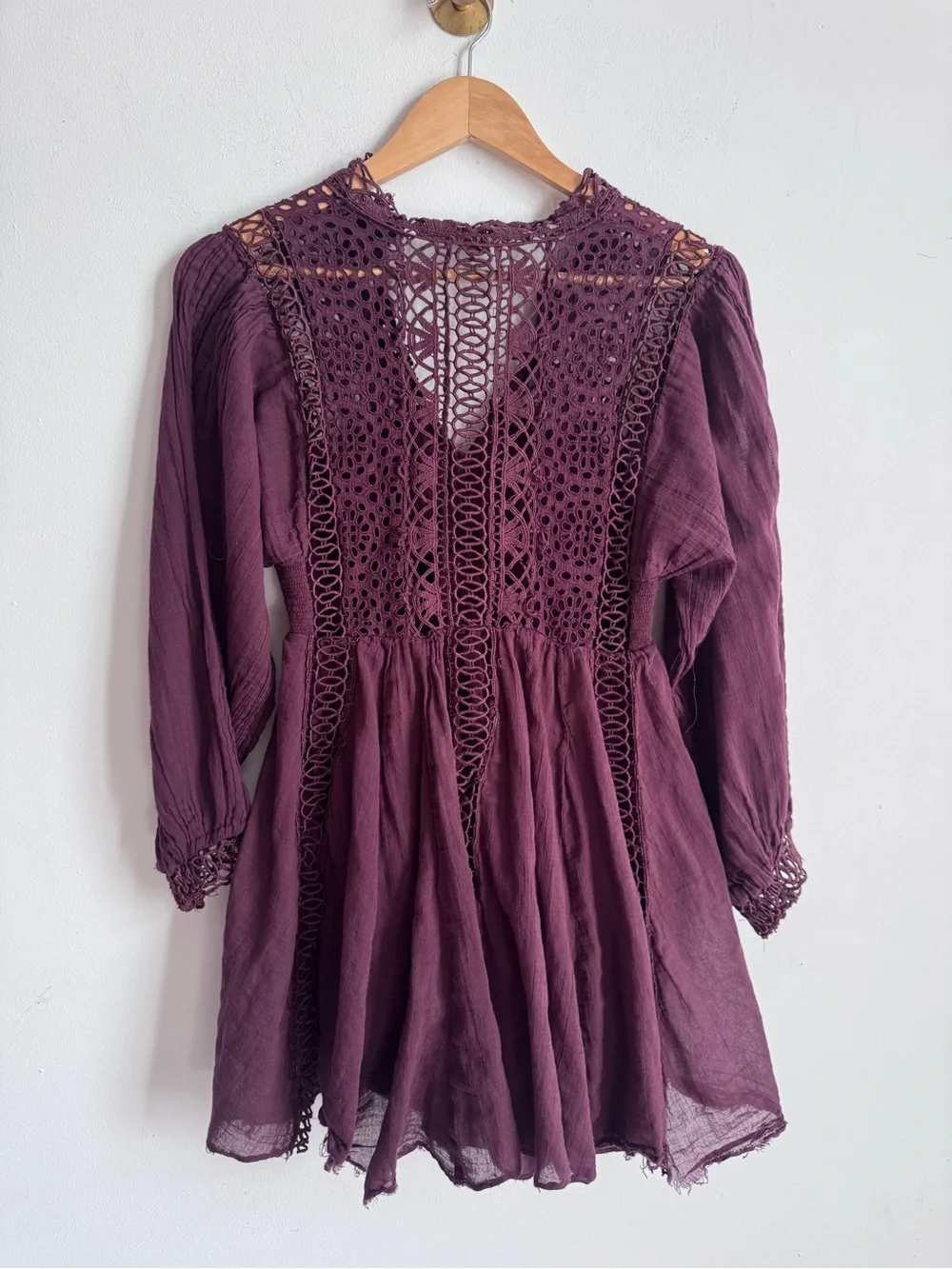 Free People One Karma Eyelet Mini Dress In Burgundy S - Picture 7 of 8